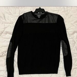 H&M Black Crewneck Sweater with Leather Details